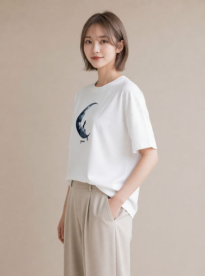 半袖Tシャツ レディース 三日月 星空 宇宙 イラスト ボタニカル お出かけ 普段着 白T YMAZO
