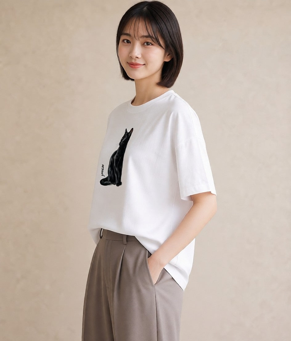 デザインTシャツ レディース 靴下猫 猫 ねこ イラスト ポップ お揃い 親子 白T YMAZO