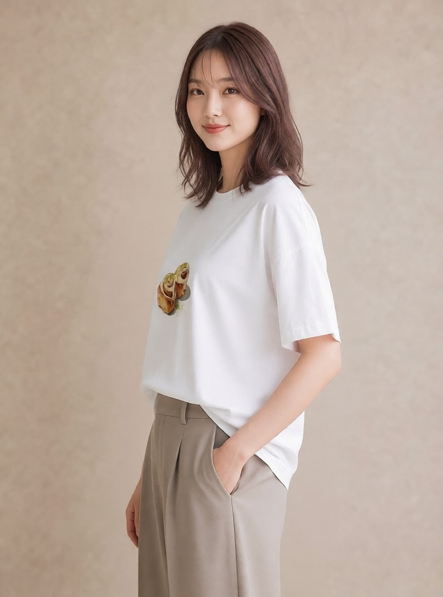 半袖Tシャツ レディース あんみつ 食べ物 フード イラスト ニュアンス 自分用 ルームウェア 白T YMAZO