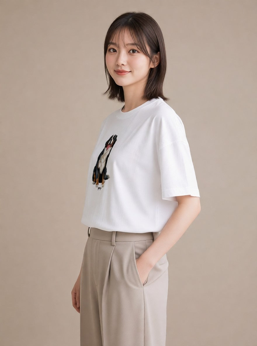 デザインTシャツ レディース バーニーズマウンテンドッグ 犬 いぬ イラスト 可愛い 姉妹 送別ギフト 白T YMAZO