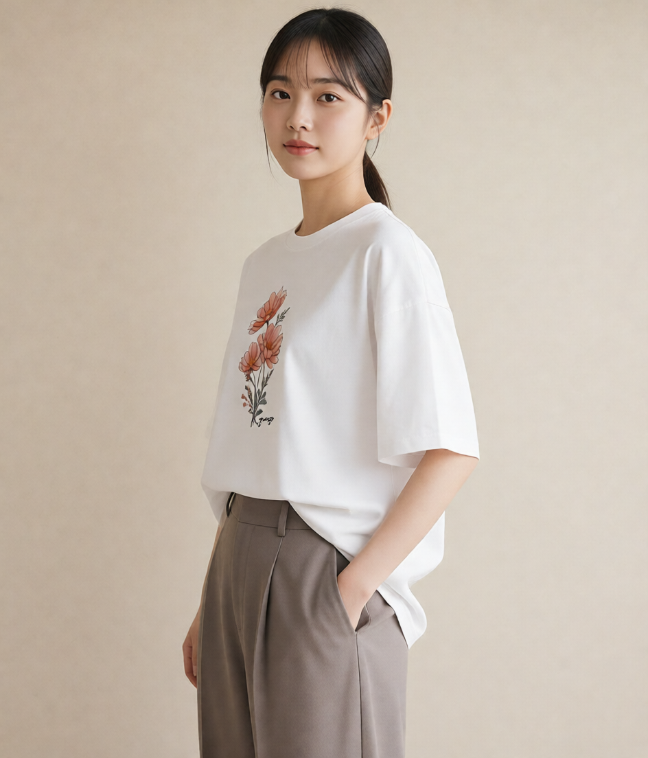 デザインTシャツ レディース コスモス 秋桜 花 花柄 イラスト 水彩風 姉妹 送別ギフト 白T
