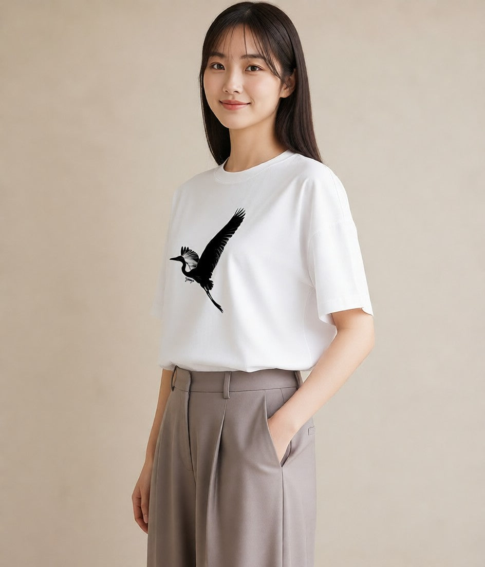グラフィックTシャツ レディース 折り鶴 折り紙 ナチュラル アンティーク イラスト ラフカジュアル 秋コーデ おしゃれギフト 白T YMAZO