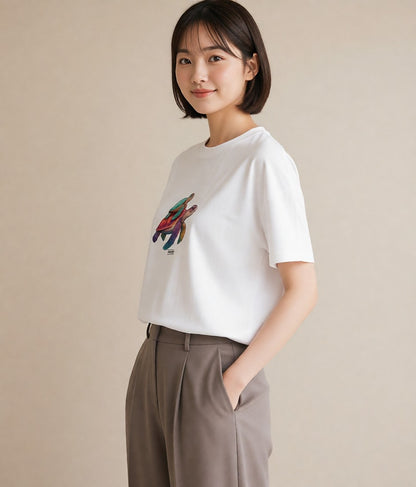 半袖Tシャツ レディース カメ ペット 動物 イラスト シンプル 春服 ミセス 白T YMAZO