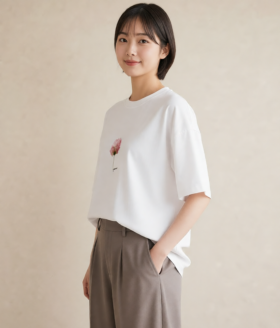 プリントTシャツ レディース ミモザ 花 花柄 イラスト 旅行コーデ カフェ服 クリスマス 白T YMAZO
