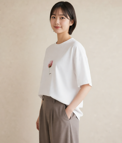 プリントTシャツ レディース ミモザ 花 花柄 イラスト 旅行コーデ カフェ服 クリスマス 白T YMAZO
