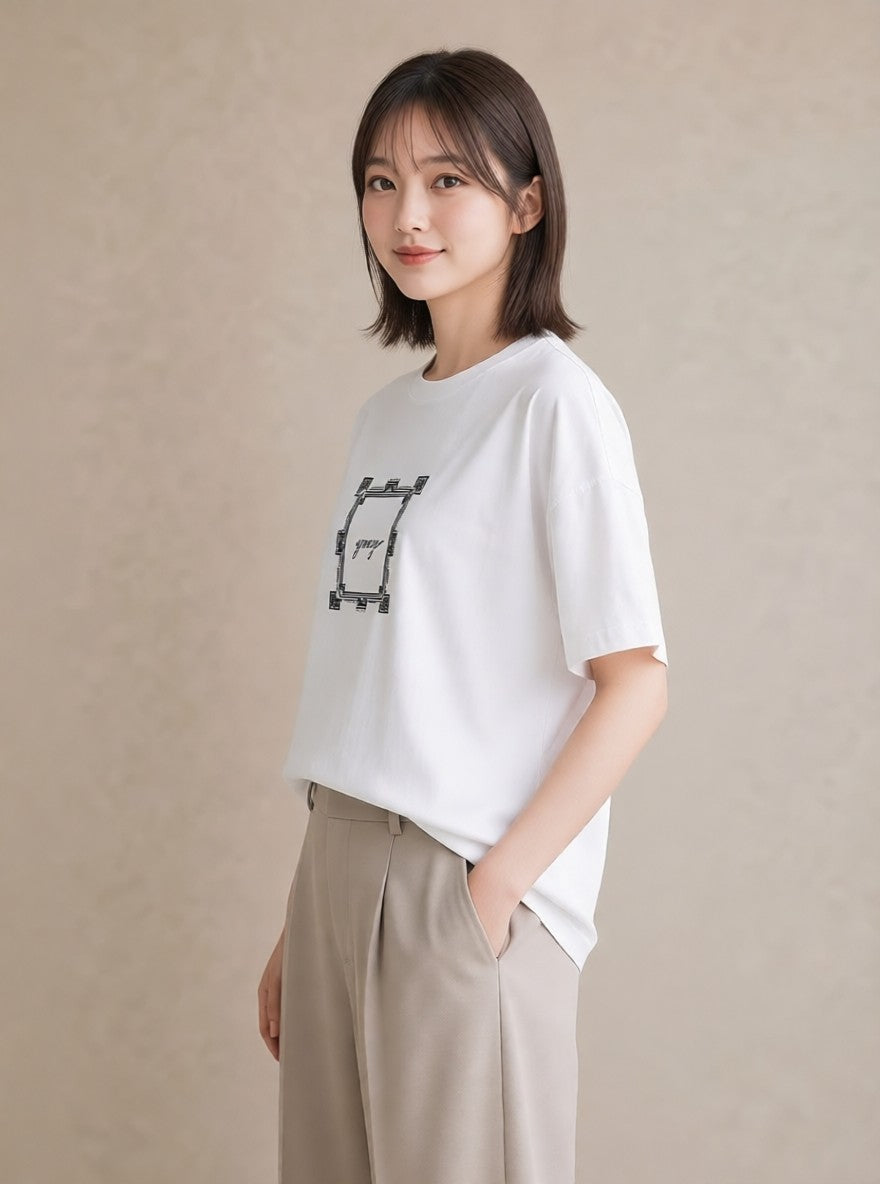 デザインTシャツ レディース レースハンカチ レース ハンカチ ナチュラル アンティーク イラスト ラフカジュアル レイヤード 友達ギフト 白T YMAZO