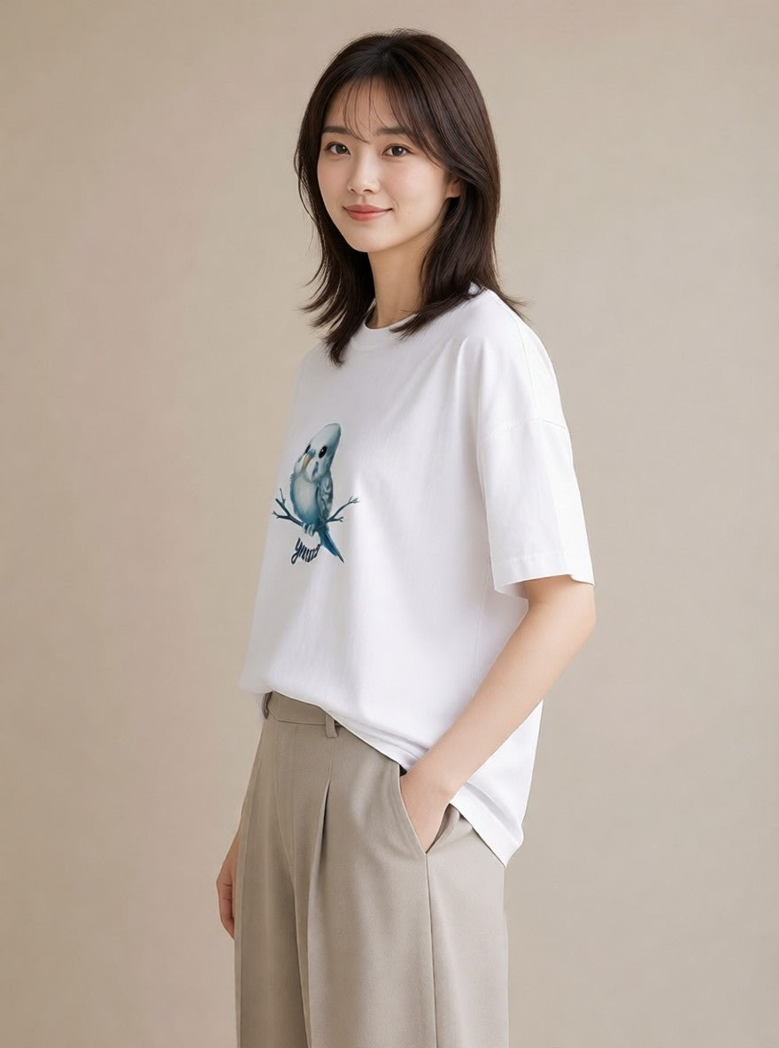 プリントTシャツ レディース インコ ペット 動物 イラスト 韓国風 母の日 ビーチ 白T YMAZO