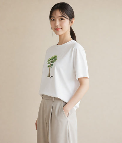 デザインTシャツ レディース 森 植物 ボタニカル イラスト ミニマル 女性 旅行用 白T YMAZO