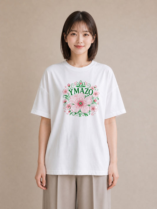 【受注生産】YMAZO Tシャツ レディース 半袖 オーバーサイズ 花柄 フローラル ボタニカル 花 ブーケ 白T 綿100% ホワイト M L 水彩 韓国っぽい ナチュラル 通勤 デート 春夏 父の日 2026新作｜花便り（大きめプリント