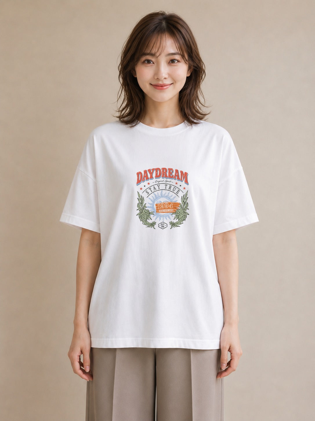 【受注生産】YMAZO Tシャツ レディース 半袖 ビッグシルエット 花柄 フローラル ボタニカル 花 ブーケ 白T 綿100% ホワイト M L ニュアンス 大人可愛い 手描き カジュアル デイリー 父の日 初夏｜花便り（スタンダードプリ