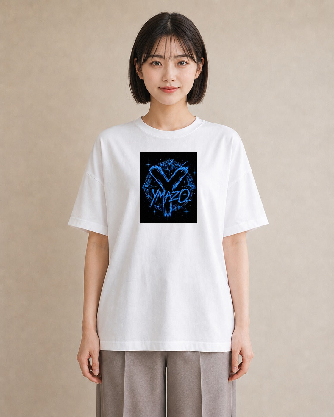 【受注生産】YMAZO Tシャツ レディース 半袖 ゆったり 花柄 フローラル ボタニカル 花 ブーケ 白T 綿100% ホワイト M L 水彩 フェミニン 韓国っぽい デイリー お出かけ 初夏 春夏 ギフト｜イニシャルY（スタンダードプリ