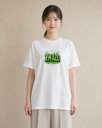 【受注生産】YMAZO Tシャツ レディース 半袖 ビッグT 花柄 フローラル ボタニカル 花 ブーケ 白T 綿100% ホワイト M L フェミニン ナチュラル 手描き デイリー 推し活 2026新作 ギフト プレ｜花便り（大きめプリント