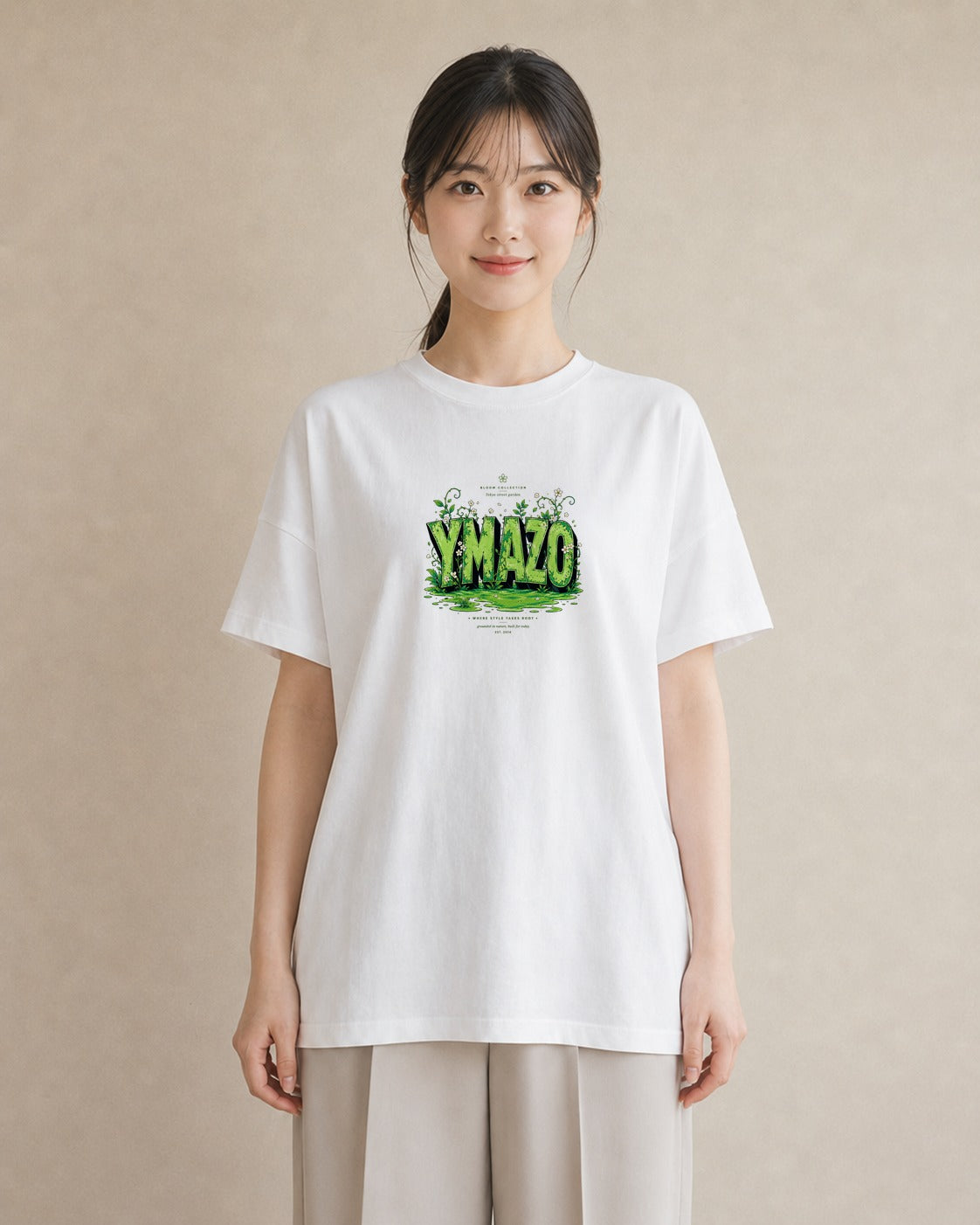 【受注生産】YMAZO Tシャツ レディース 半袖 ビッグT 花柄 フローラル ボタニカル 花 ブーケ 白T 綿100% ホワイト M L フェミニン ナチュラル 手描き デイリー 推し活 2026新作 ギフト プレ｜花便り（スタンダードプ