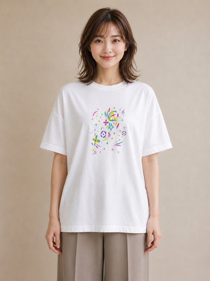 【受注生産】YMAZO Tシャツ レディース 半袖 ビッグシルエット 花 花柄 フラワー フローラル ボタニカル 白T 綿100% ホワイト M L 手描き フェミニン 大人可愛い デート お出かけ 父の日 2026｜花便り（大きめプリント