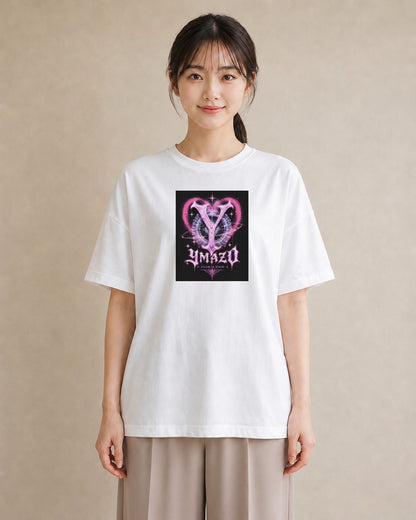 【受注生産】YMAZO Tシャツ レディース 半袖 ビッグT 花柄 フローラル ボタニカル 花 ブーケ 白T 綿100% ホワイト M L フェミニン ナチュラル くすみカラー お出かけ リンクコーデ プレゼント ギ｜イニシャルY（スタンダ