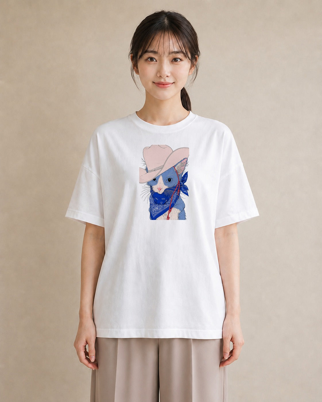 【受注生産】YMAZO Tシャツ レディース 半袖 ゆったり 猫 ねこ ネコ キャット 猫柄 白T 綿100% ホワイト M L 手描き ナチュラル 韓国っぽい リンクコーデ カジュアル プレゼント 父の日 春夏｜どうぶつ日和（スタンダード