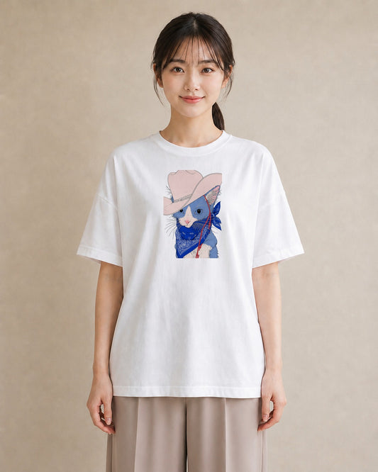 【受注生産】YMAZO Tシャツ レディース 半袖 ゆったり 猫 ねこ ネコ キャット 猫柄 白T 綿100% ホワイト M L 手描き ナチュラル 韓国っぽい リンクコーデ カジュアル プレゼント 父の日 春夏｜どうぶつ日和（スタンダード