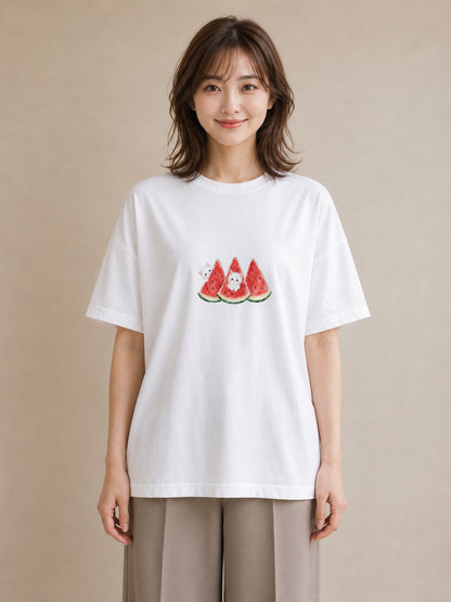 【受注生産】YMAZO Tシャツ レディース 半袖 オーバーサイズ 猫 ねこ ネコ キャット 猫柄 白T 綿100% ホワイト M L 韓国っぽい 水彩 ナチュラル お出かけ 推し活 2026新作 春夏 父の日｜どうぶつ日和（スタンダードプ