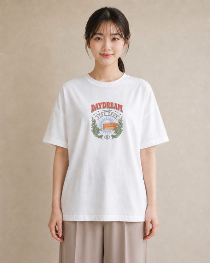 【受注生産】YMAZO Tシャツ レディース 半袖 ビッグシルエット 花柄 フローラル ボタニカル 花 ブーケ 白T 綿100% ホワイト M L ニュアンス 大人可愛い 手描き カジュアル デイリー 父の日 初夏｜花便り（大きめプリント 