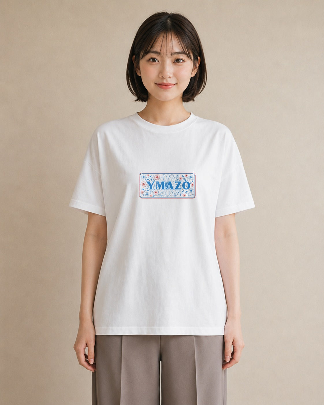 【受注生産】YMAZO Tシャツ レディース 半袖 ビッグシルエット 花柄 フローラル ボタニカル 花 ブーケ 白T 綿100% ホワイト M L 水彩 韓国っぽい フェミニン 通勤 カジュアル 父の日 春夏 初夏｜花あそび（大きめプリント