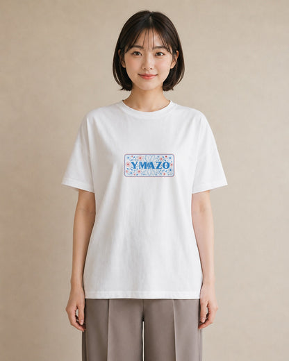 【受注生産】YMAZO Tシャツ レディース 半袖 ビッグシルエット 花柄 フローラル ボタニカル 花 ブーケ 白T 綿100% ホワイト M L 水彩 韓国っぽい フェミニン 通勤 カジュアル 父の日 春夏 初夏｜花あそび（スタンダードプ