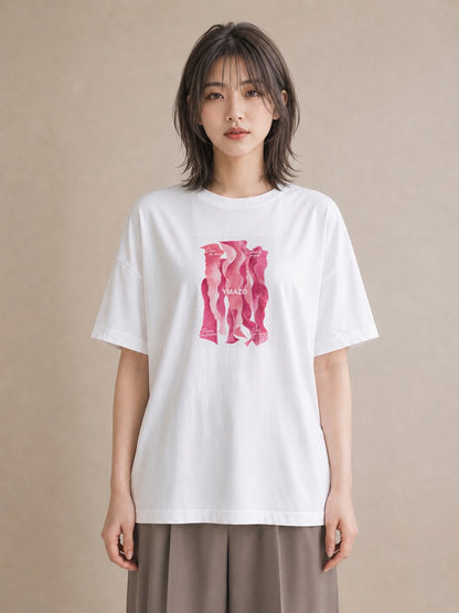 【受注生産】YMAZO Tシャツ レディース 半袖 オーバーサイズ 花柄 フローラル ボタニカル 植物 白T 綿100% ホワイト M L 手描き くすみカラー ニュアンス デイリー デート 2026新作 プレゼント｜花便り（大きめプリント