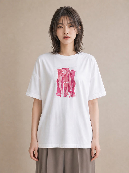 【受注生産】YMAZO Tシャツ レディース 半袖 オーバーサイズ 花柄 フローラル ボタニカル 植物 白T 綿100% ホワイト M L 手描き くすみカラー ニュアンス デイリー デート 2026新作 プレゼント｜花便り（スタンダードプ