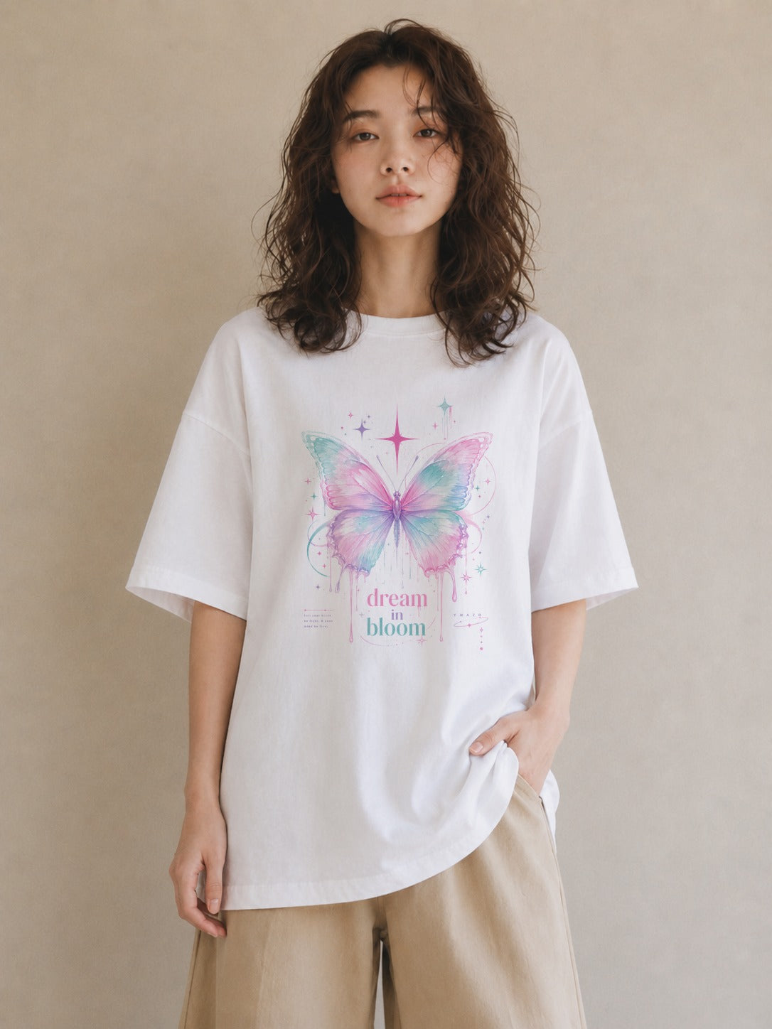 蝶夢花｜水彩 半袖Tシャツ レディース（大きめプリント 20×25cm）