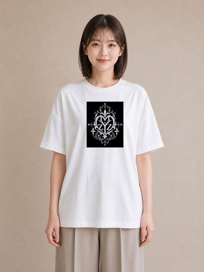 【受注生産】YMAZO Tシャツ レディース 半袖 ビッグT 花柄 フローラル ボタニカル 花 ブーケ 白T 綿100% ホワイト M L フェミニン ナチュラル ニュアンス 推し活 お出かけ 父の日 プレゼント ギ｜Y字ロゴ（大きめプリン