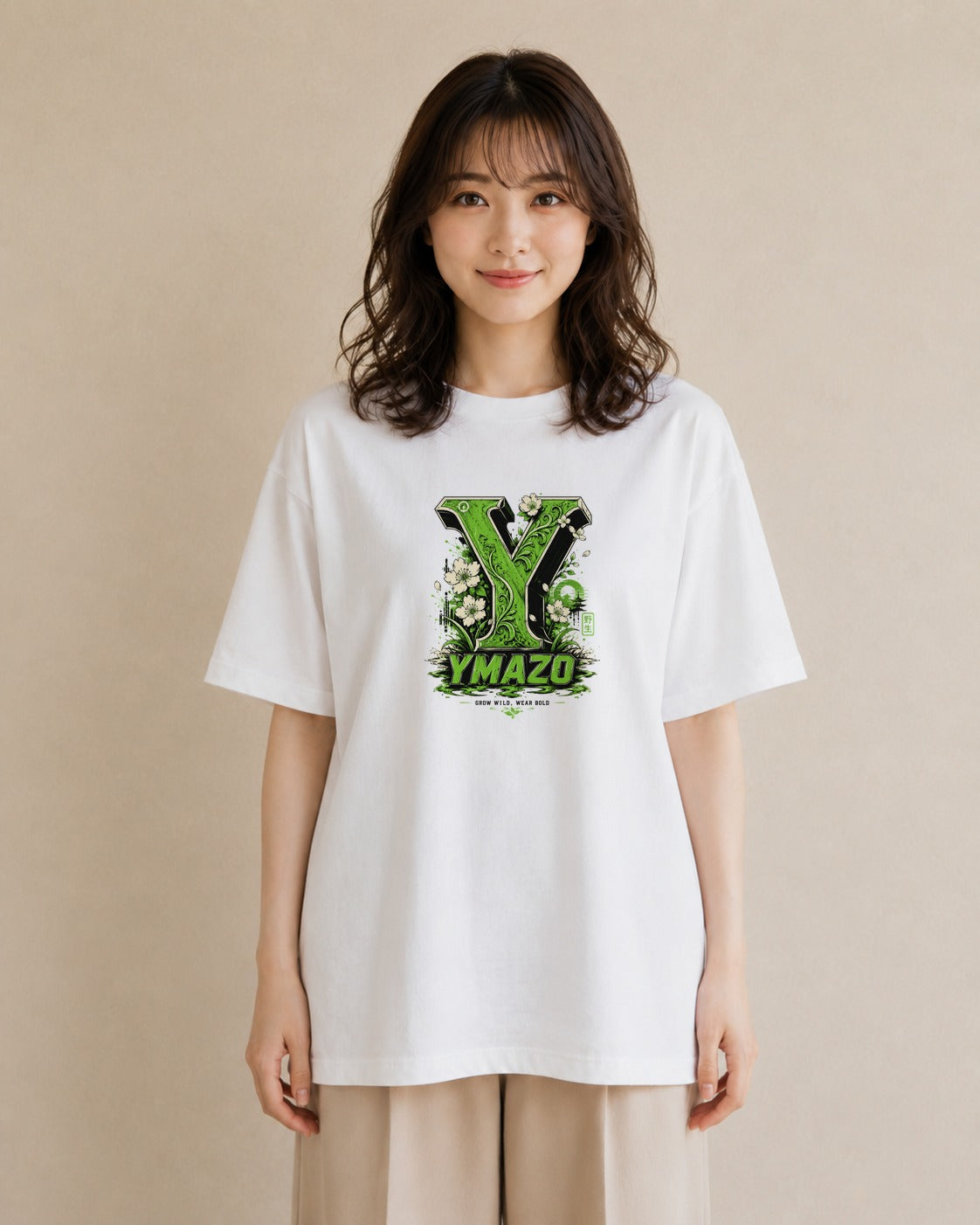 【受注生産】YMAZO Tシャツ レディース 半袖 オーバーサイズ いちご イチゴ 苺 ストロベリー フルーツ 白T 綿100% ホワイト M L 韓国っぽい フェミニン くすみカラー カジュアル デイリー ギフト｜Y字ロゴ（スタンダードプ