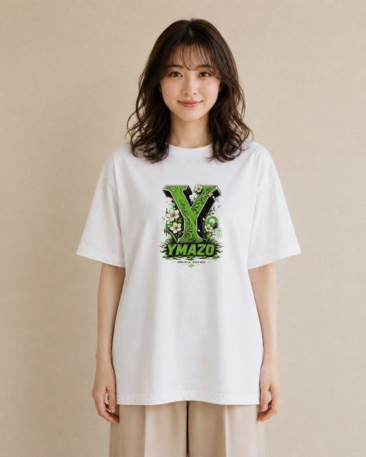 【受注生産】YMAZO Tシャツ レディース 半袖 オーバーサイズ いちご イチゴ 苺 ストロベリー フルーツ 白T 綿100% ホワイト M L 韓国っぽい フェミニン くすみカラー カジュアル デイリー ギフト｜Y字ロゴ（スタンダードプ