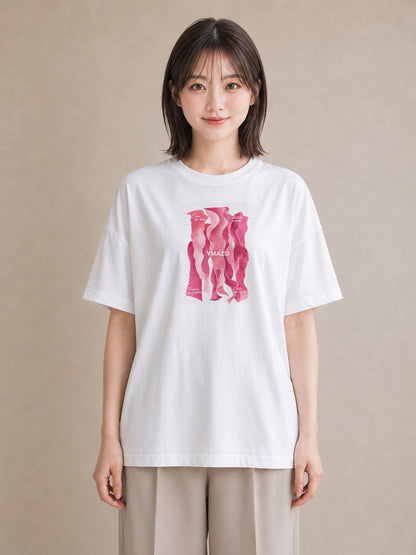 【受注生産】YMAZO Tシャツ レディース 半袖 オーバーサイズ 花柄 フローラル ボタニカル 植物 白T 綿100% ホワイト M L 手描き くすみカラー ニュアンス デイリー デート 2026新作 プレゼント｜花便り（大きめプリント