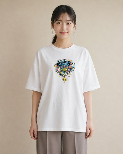 【受注生産】YMAZO Tシャツ レディース 半袖 ゆったり 花 花柄 フラワー フローラル ボタニカル 白T 綿100% ホワイト M L 手描き くすみカラー ニュアンス 通勤 カジュアル プレゼント 2026新｜花あそび（スタンダード