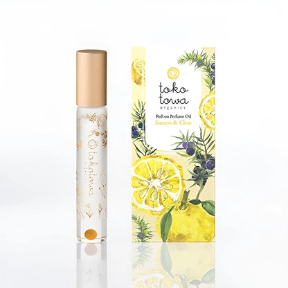 オーガニックロールオンパフュームオイル 7.8ml イエロー 〜日本の柚子とジュニパーの香り〜　天然石タイガーアイ入り