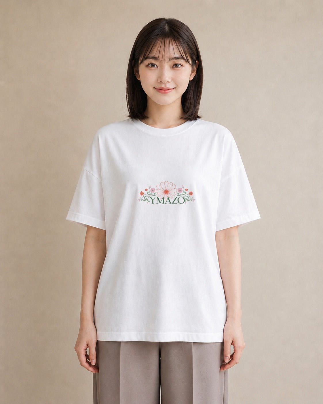 【受注生産】YMAZO Tシャツ レディース 半袖 ビッグT 花柄 フローラル ボタニカル 花 ブーケ 白T 綿100% ホワイト M L フェミニン ナチュラル 韓国っぽい お出かけ リンクコーデ 父の日 2026｜花便り（大きめプリント