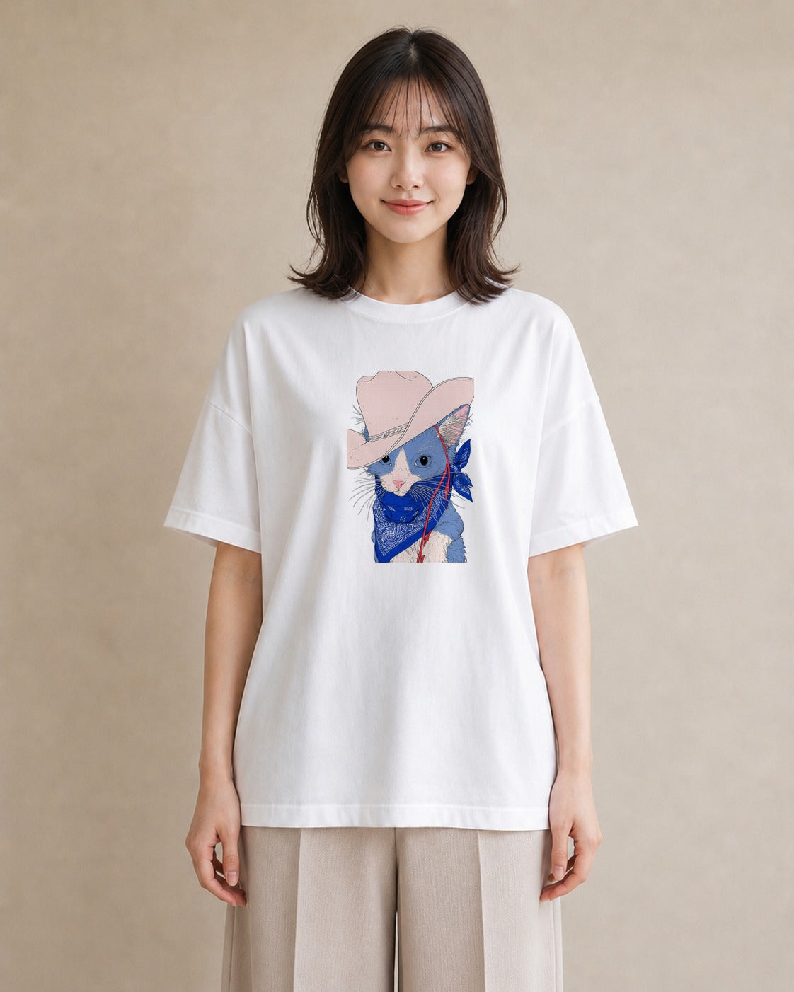 【受注生産】YMAZO Tシャツ レディース 半袖 ゆったり 猫 ねこ ネコ キャット 猫柄 白T 綿100% ホワイト M L 手描き ナチュラル 韓国っぽい リンクコーデ カジュアル プレゼント 父の日 春夏｜どうぶつ日和（スタンダード