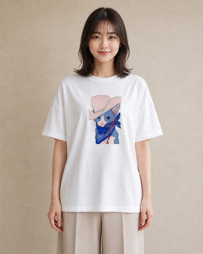 【受注生産】YMAZO Tシャツ レディース 半袖 ゆったり 猫 ねこ ネコ キャット 猫柄 白T 綿100% ホワイト M L 手描き ナチュラル 韓国っぽい リンクコーデ カジュアル プレゼント 父の日 春夏｜どうぶつ日和（スタンダード
