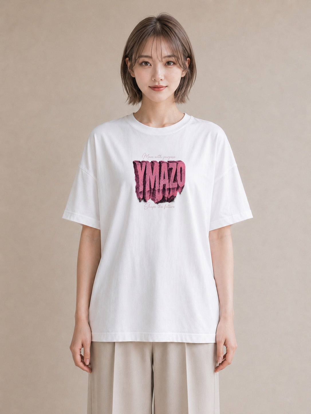 【受注生産】YMAZO Tシャツ レディース 半袖 ビッグT いちご イチゴ 苺 ストロベリー フルーツ 白T 綿100% ホワイト M L 手描き フェミニン くすみカラー お出かけ 通勤 父の日 2026新作 ギ｜Y字ロゴ（スタンダード