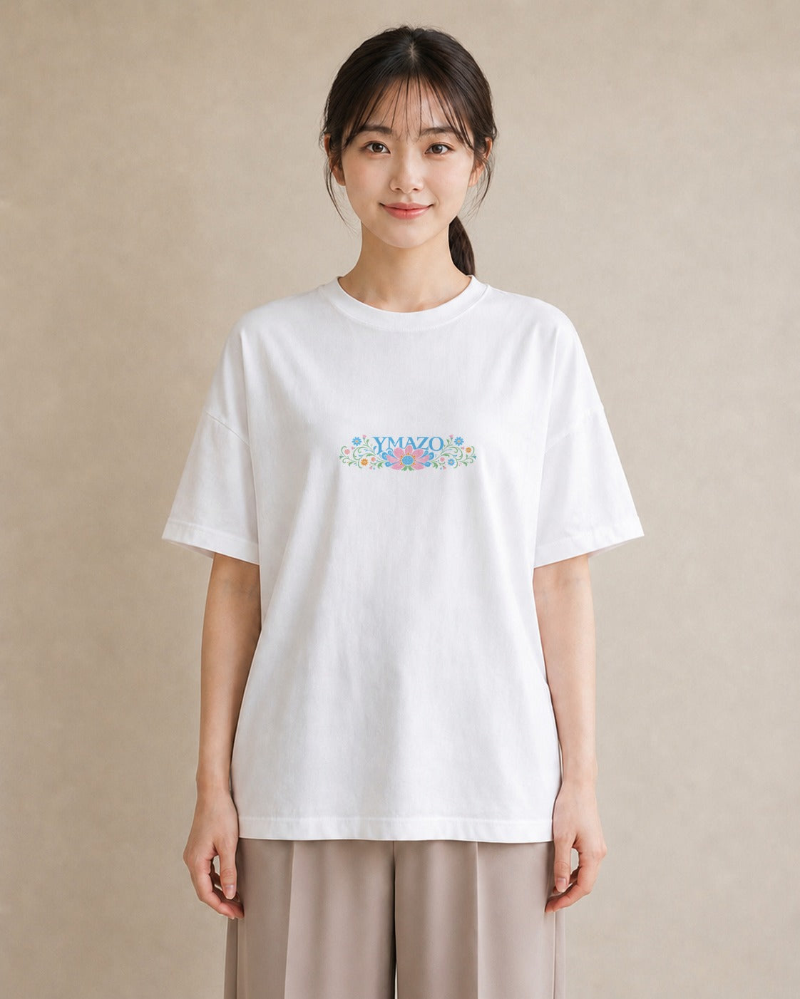 【受注生産】YMAZO Tシャツ レディース 半袖 オーバーサイズ 花柄 フローラル ボタニカル 花 ブーケ 白T 綿100% ホワイト M L 韓国っぽい 大人可愛い 水彩 カジュアル デート ギフト 春夏 プレゼ｜花便り（スタンダードプ