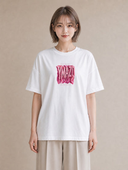 【受注生産】YMAZO Tシャツ レディース 半袖 オーバーサイズ ロゴ レター アルファベット 文字 イニシャル 白T 綿100% ホワイト M L 手描き くすみカラー 大人可愛い 通勤 推し活 2026新作 ギ｜Y字ロゴ（スタンダード