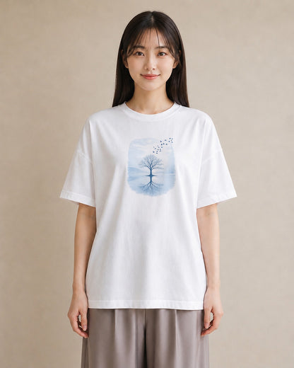 【受注生産】YMAZO Tシャツ レディース 半袖 ビッグシルエット 鳥 小鳥 ことり バード とり 白T 綿100% ホワイト M L くすみカラー フェミニン 韓国っぽい 推し活 通勤 2026新作 プレゼント｜YMAZO art（大き