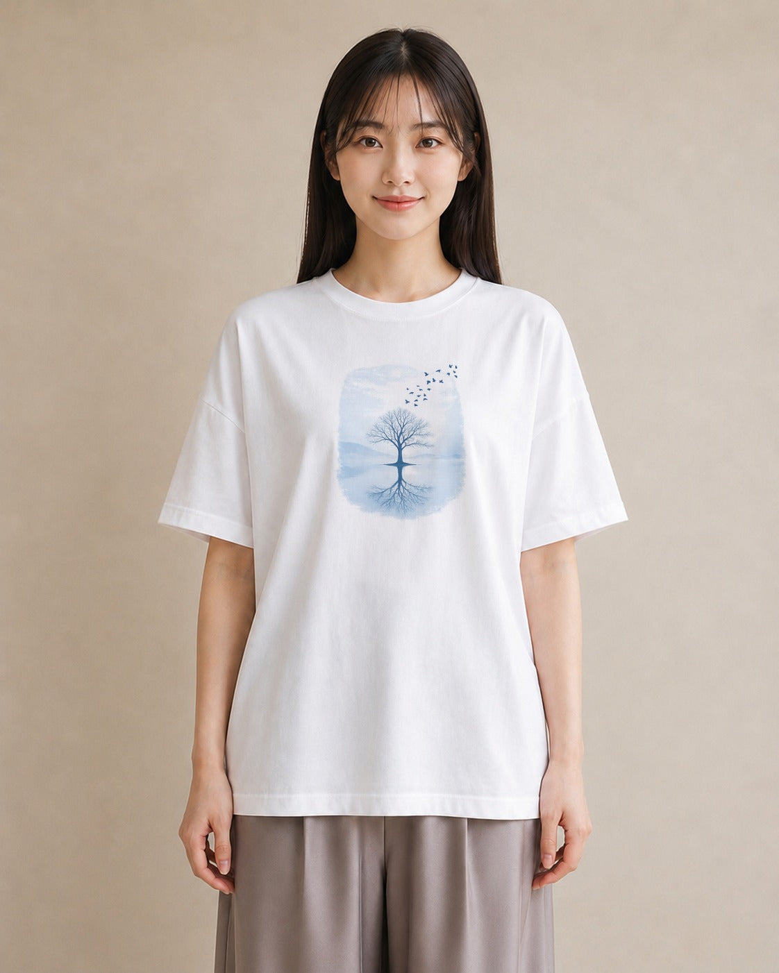 【受注生産】YMAZO Tシャツ レディース 半袖 ビッグシルエット 鳥 小鳥 ことり バード とり 白T 綿100% ホワイト M L くすみカラー フェミニン 韓国っぽい 推し活 通勤 2026新作 プレゼント｜YMAZO art（スタ