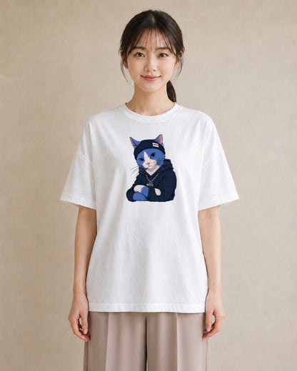 【受注生産】YMAZO Tシャツ レディース 半袖 ビッグシルエット 猫 ねこ ネコ キャット 猫柄 白T 綿100% ホワイト M L 韓国っぽい 手描き くすみカラー お出かけ デイリー 2026新作 父の日 初｜どうぶつ日和（スタンダ