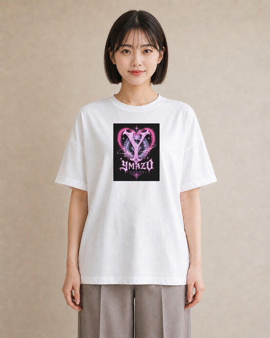 【受注生産】YMAZO Tシャツ レディース 半袖 ビッグT 花柄 フローラル ボタニカル 花 ブーケ 白T 綿100% ホワイト M L フェミニン ナチュラル くすみカラー お出かけ リンクコーデ プレゼント ギ｜イニシャルY（大きめプ
