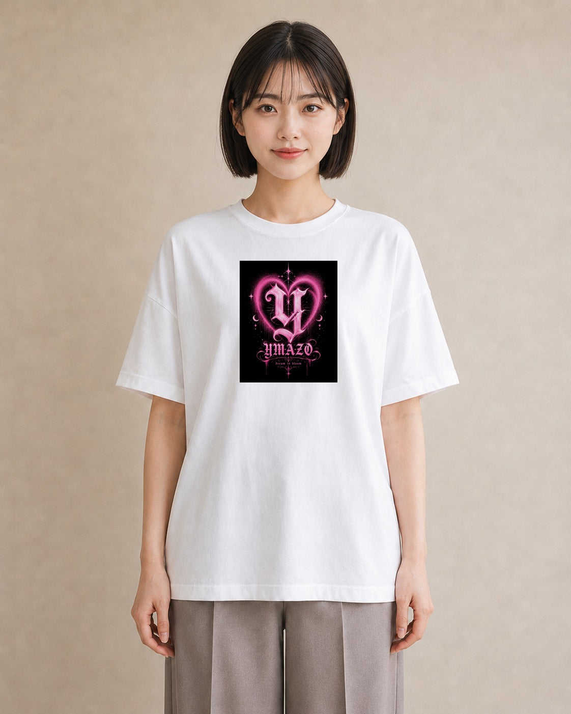 【受注生産】YMAZO Tシャツ レディース 半袖 ビッグシルエット 花柄 フローラル ボタニカル 花 ブーケ 白T 綿100% ホワイト M L ニュアンス 大人可愛い ナチュラル 通勤 お出かけ 父の日 春夏 プ｜Y字ロゴ（スタンダード