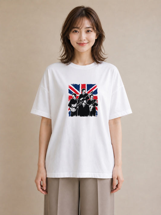 【受注生産】YMAZO Tシャツ レディース 半袖 ビッグT イラスト アート デザイン 白T 綿100% ホワイト M L くすみカラー 大人可愛い 水彩 リンクコーデ デート プレゼント 父の日 2026新作｜YMAZO art（大きめ