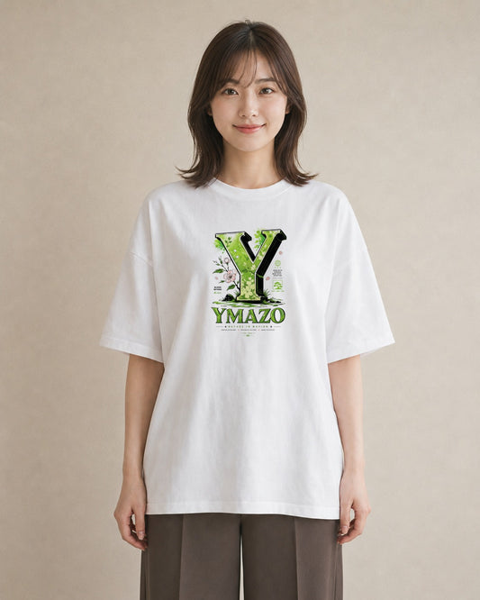 【受注生産】YMAZO Tシャツ レディース 半袖 オーバーサイズ 花柄 フローラル ボタニカル 花 ブーケ 白T 綿100% ホワイト M L ナチュラル フェミニン くすみカラー リンクコーデ お出かけ 初夏 プ｜Y字ロゴ（スタンダード