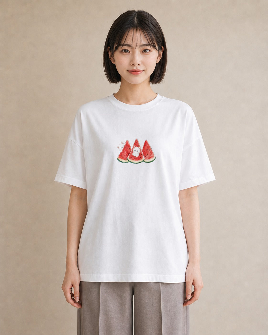 【受注生産】YMAZO Tシャツ レディース 半袖 オーバーサイズ 猫 ねこ ネコ キャット 猫柄 白T 綿100% ホワイト M L 韓国っぽい 水彩 ナチュラル お出かけ 推し活 2026新作 春夏 父の日｜どうぶつ日和（スタンダードプ