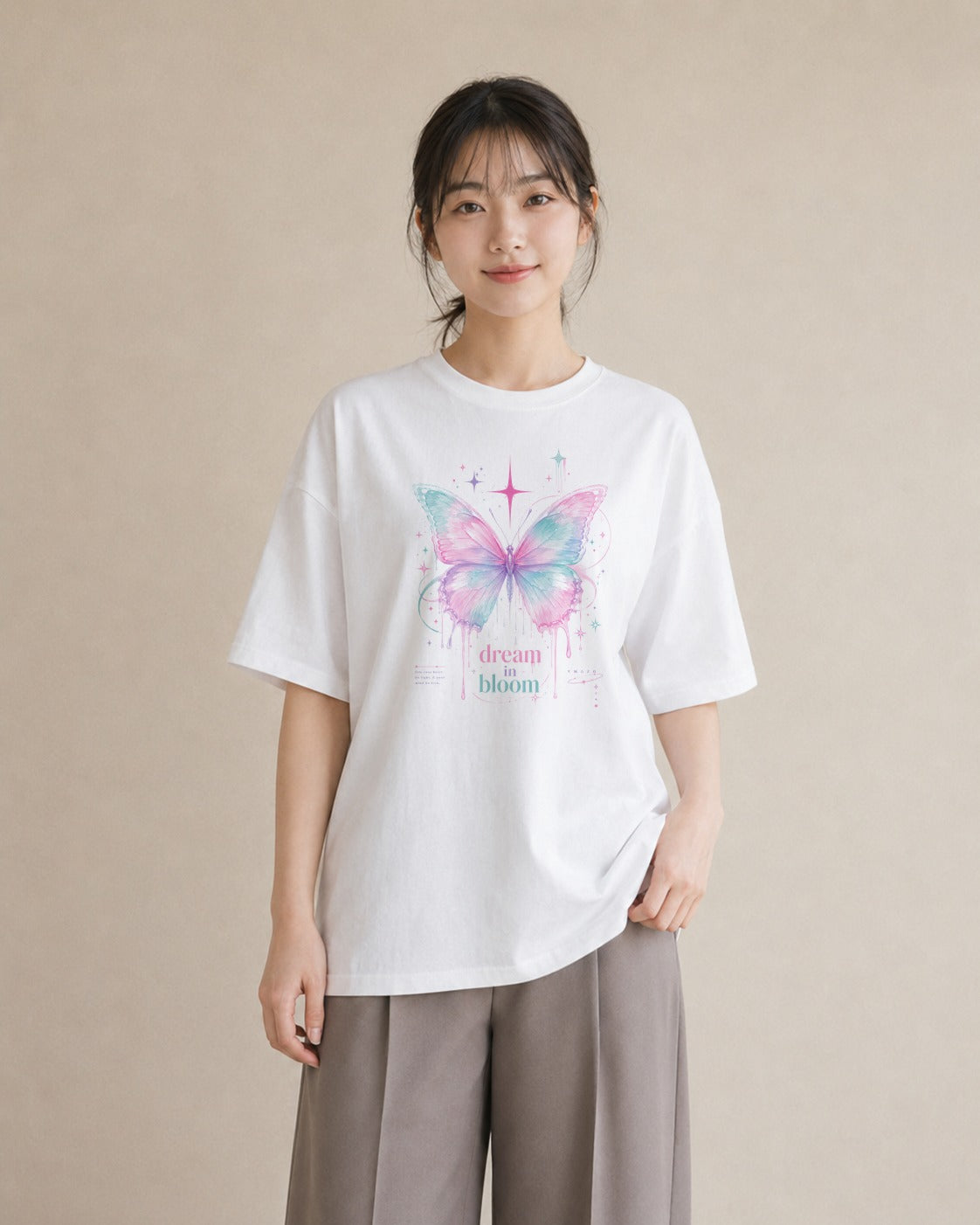 蝶夢花｜水彩 半袖Tシャツ レディース（大きめプリント 20×25cm）