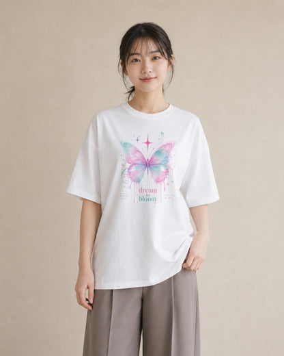 蝶夢花｜水彩 半袖Tシャツ レディース（大きめプリント 20×25cm）